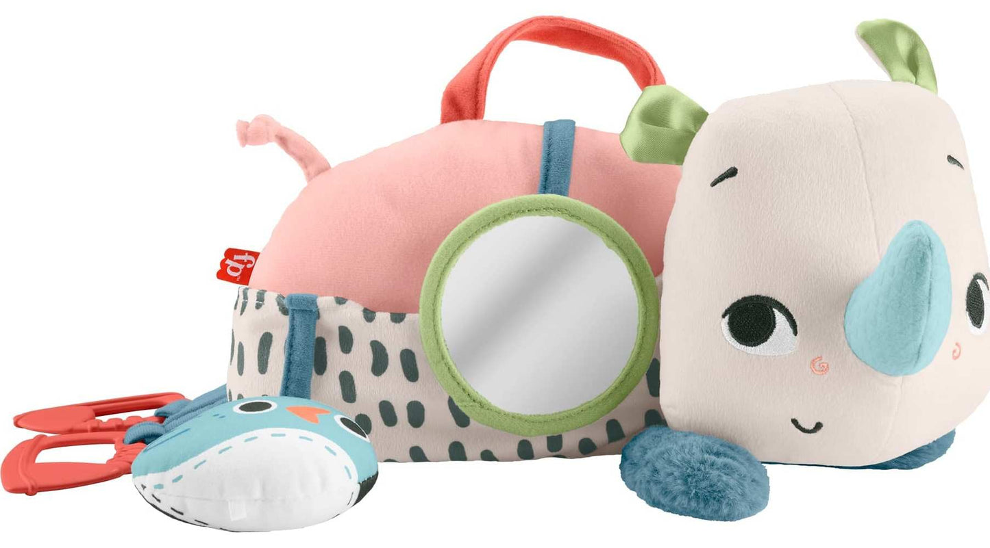 Fisher-Price Newborn Toy Planet Friends Tummy Time Roaming Rhino Plush with Sensory Activities for Babies Ages 0+ Months