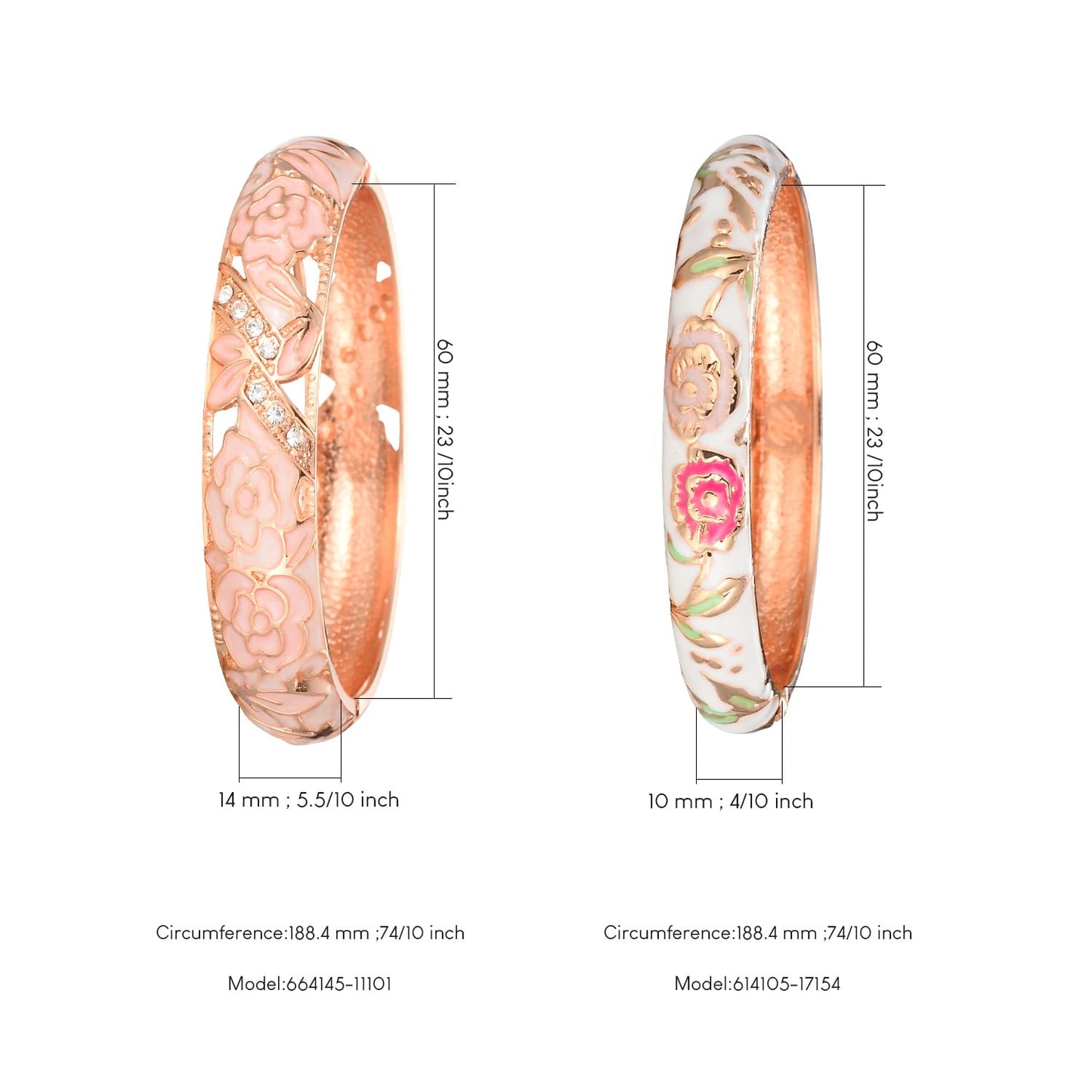 UJOY Vintage Jewelry Cloisonne Handcrafted Enameled Flower Gorgeous Rhinestone Hinged Cuff Bracelet Bangles Gifts 88C06-55A106 Pink White