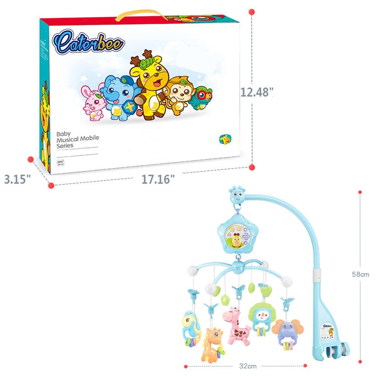 Baby Mobile for Crib with Musicial and Lights, Remote, lamp, Projector for Pack and Play, for Ages 0+ Months (Blue-Forest)