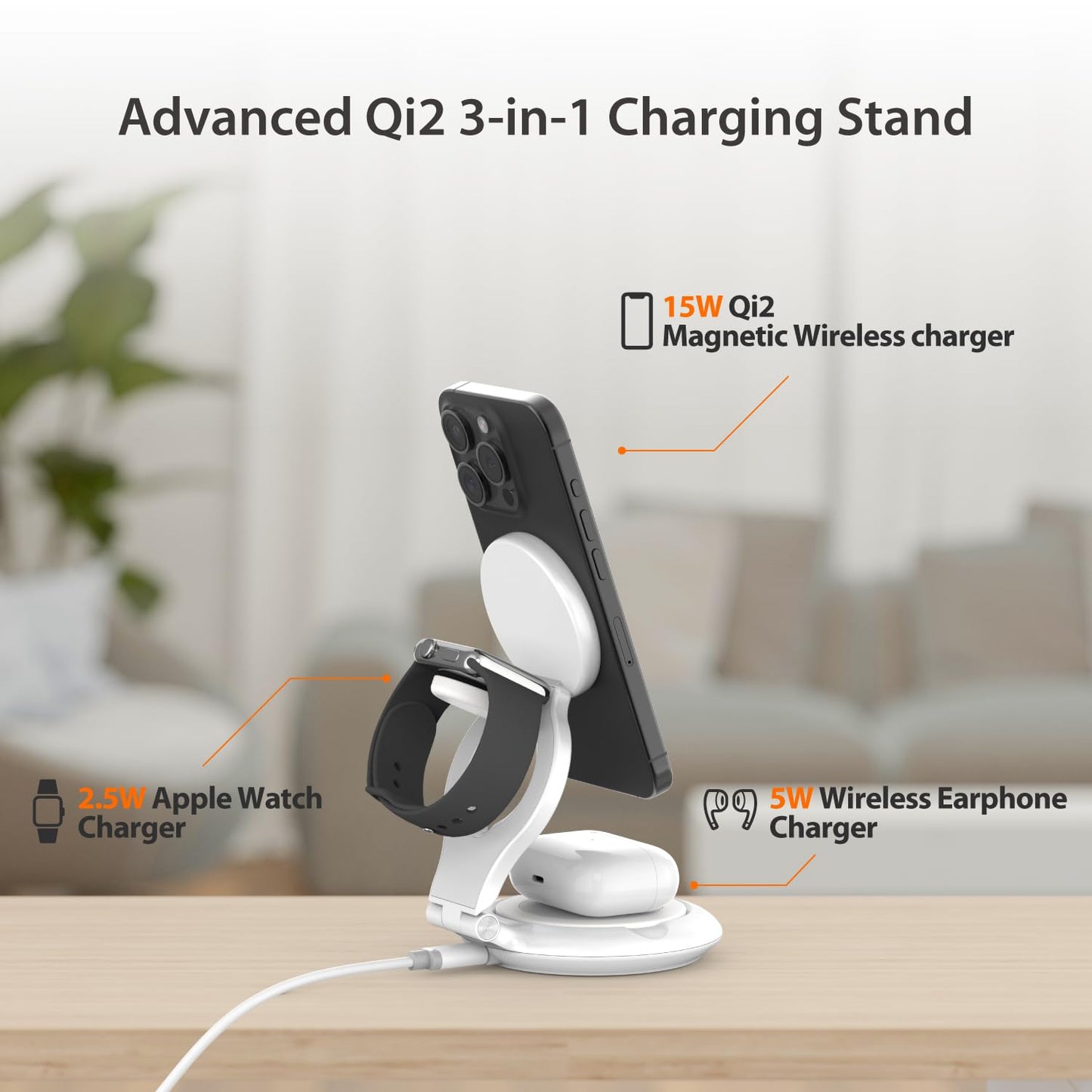 j5create Qi2 3-in-1 Magnetic Foldable Wireless Charging Station (JUPW3415)