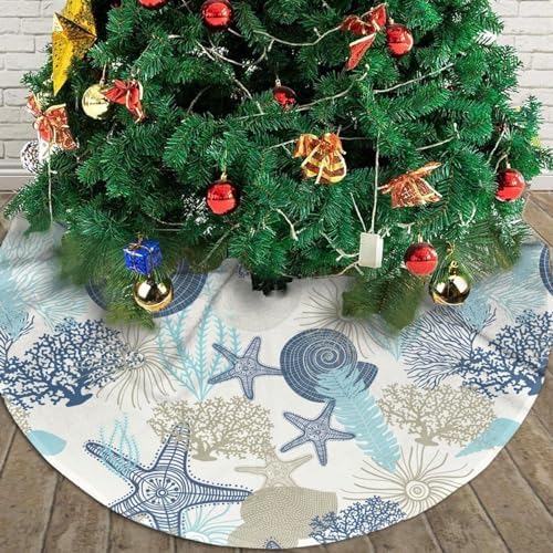 Starfish Algae Corals Seashells Christmas Tree Skirts Starfish Algae Corals Seashells Printed Tree Skirt 30" Gorgeous Xmas Holiday Party Ornaments Keepsake Gift