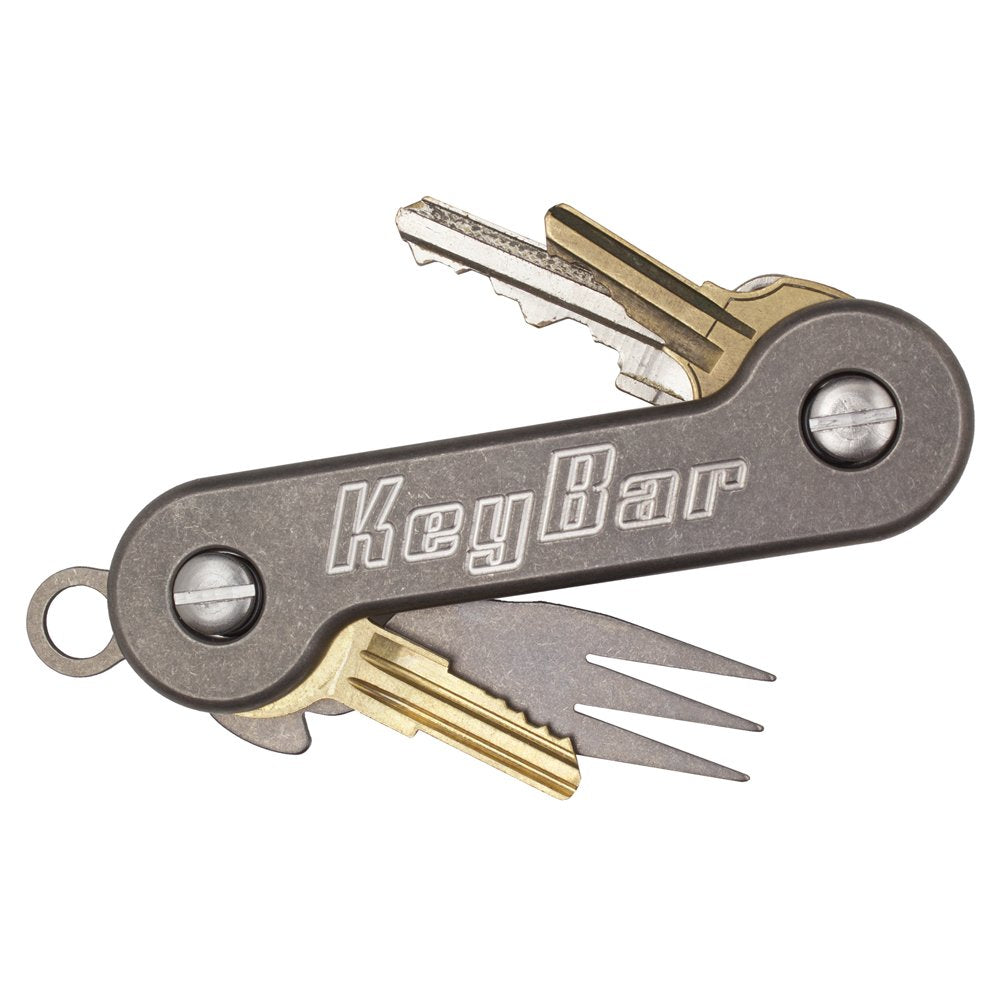 KeyBar Stonewashed Titanium USA Made Key Organizer EDC Tool | Everyday Carry Compact Key Holder Multi-Tool and Keychain Organizer with Pocket Clip (Holds up to 12 Keys)