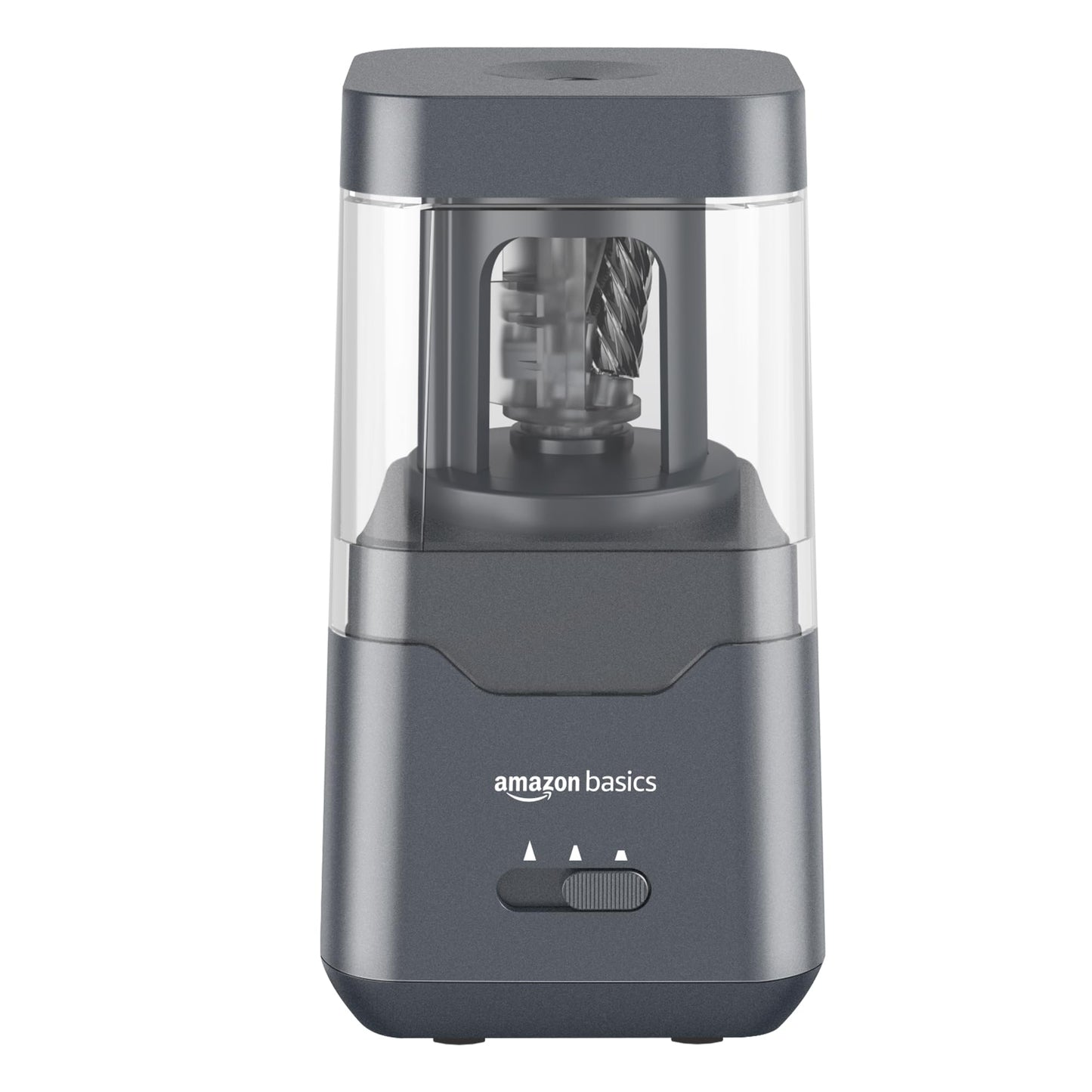 Amazon Basics Portable Electric Pencil Sharpener, Easy to Use, Versatile, Helical Blade, Auto Stop, Battery/USB Cord Operated, Black, 2.87 x 2.87 x 5.3 in