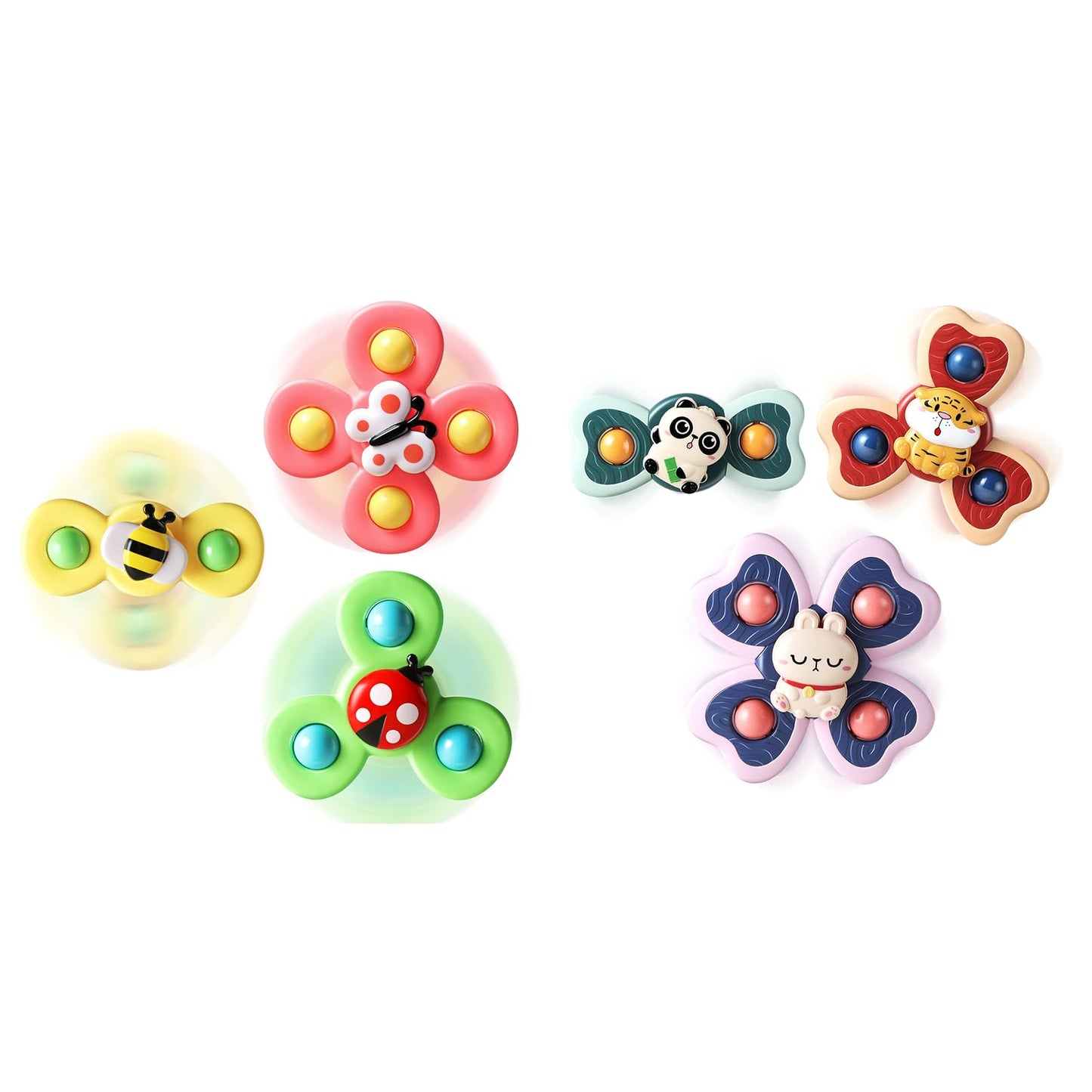 ALASOU 6 PCS Suction Cup Rotating Toys(3 Farm+3 Panda) for Infant and Toddlers