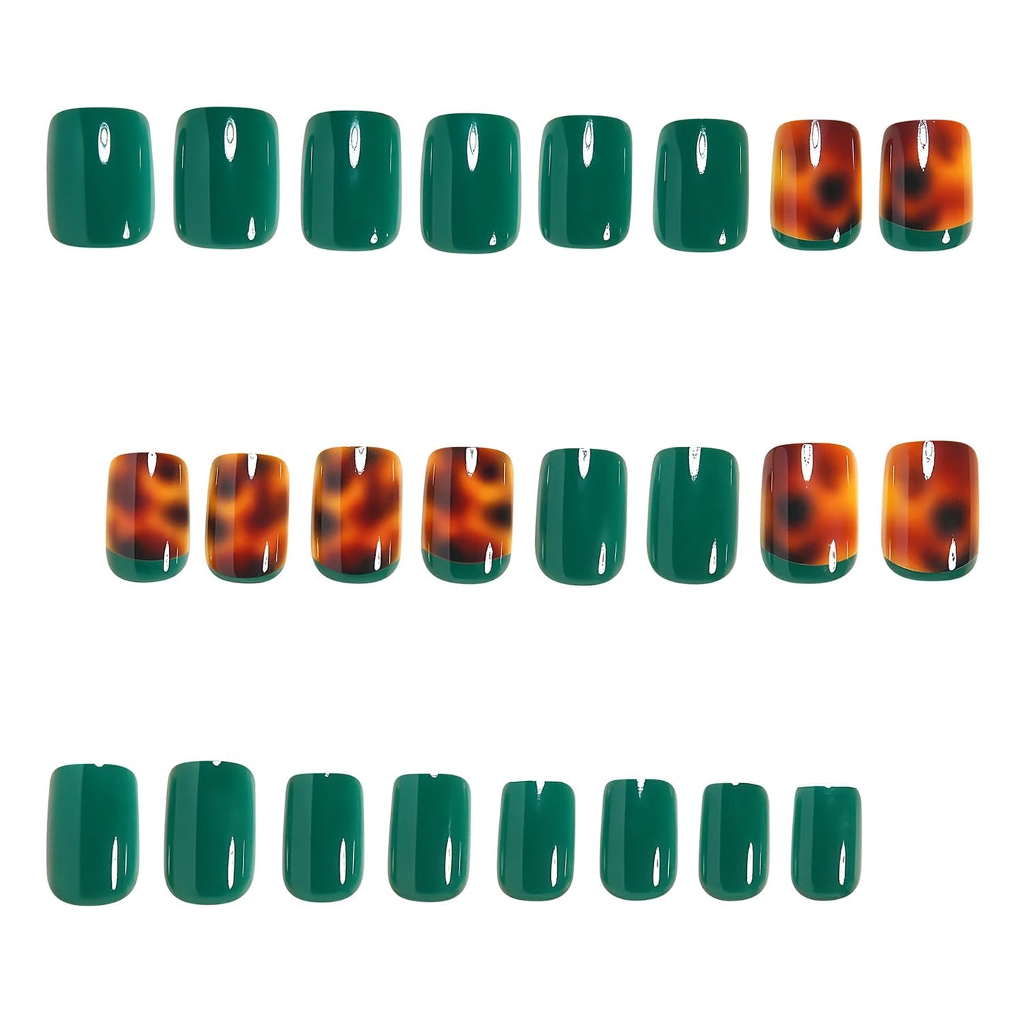 CEWEWP French Tip Short Press on Nails Square Fake Nails Light Green False Nails Amber Leopard Print Glue on Nail Glossy False Nails Cute Reusable Artificial Nail for Women Girls 24PCS