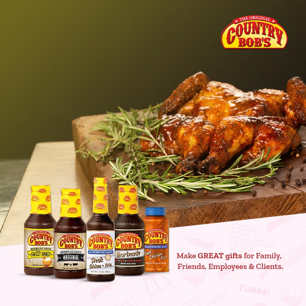 Country Bob's Seasoning & Rub Variety Pack - Includes All Purpose, Original BBQ and Sweet Honey BBQ Sauce, Seasoning Salt and Marinade