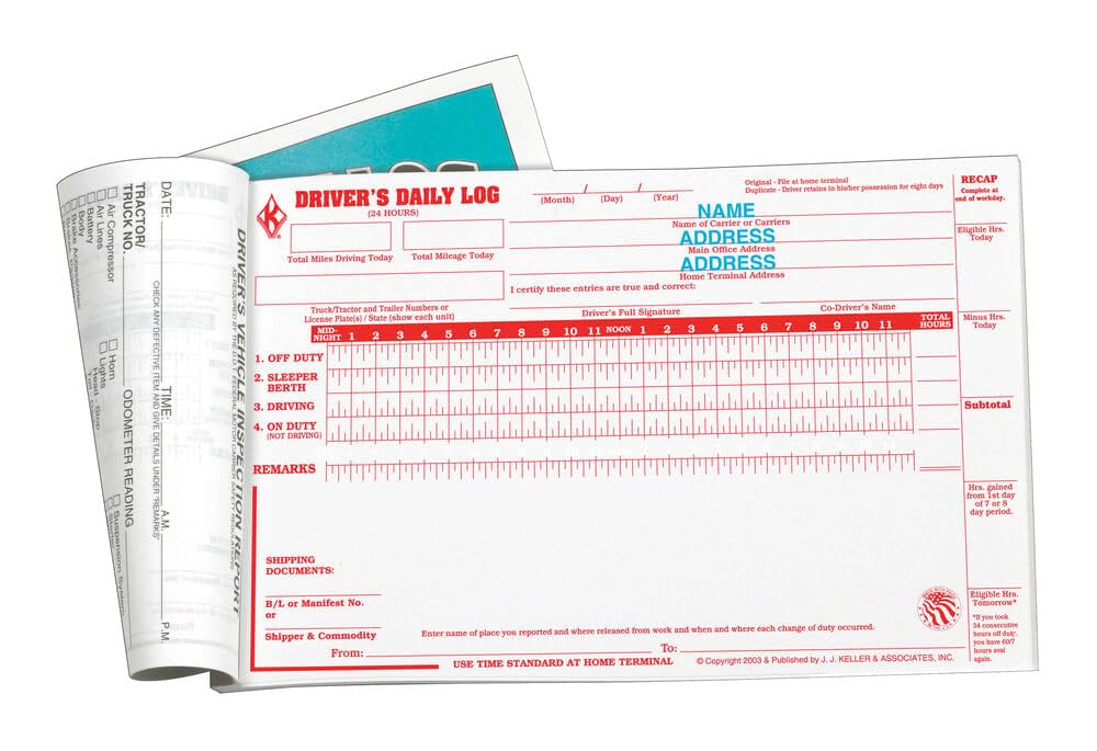 Driver Daily Log Book 10-pk. with Detailed Driver Vehicle Inspection Report & Simplified Recap - Book Format with 31 Sets, 2-Ply with Carbon, 8.5" x 5.5", J. J. Keller & Associates, Inc.