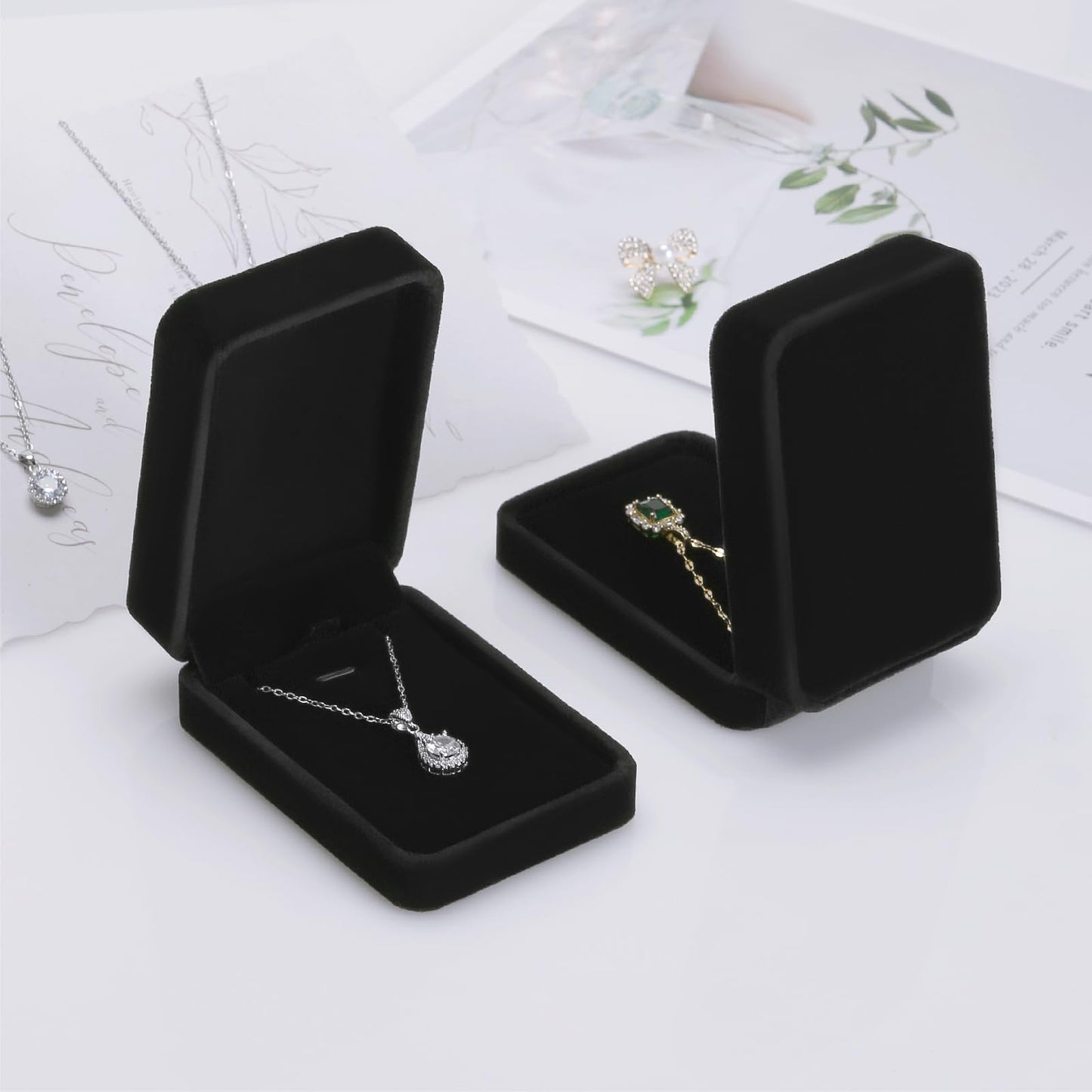 KUKUVR 2 Pieces Classic Velvet Necklace Pendant Box for Jewelry Gift, Small Jewellry Storage Display Case for Wedding Engagement Birthday Anniversary