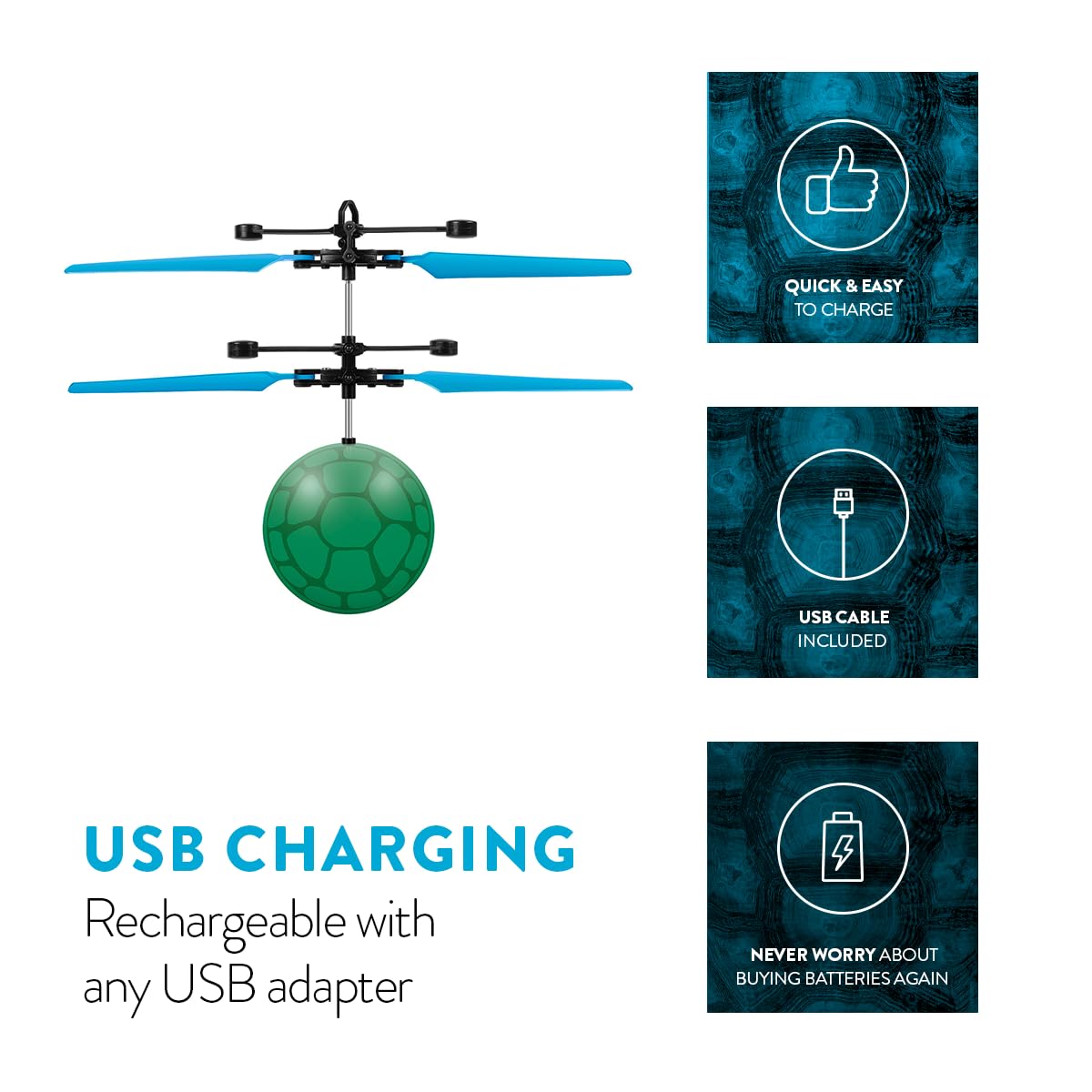 World Tech Toys Ninja Turtles Leonardo Flying Toy – Motion Sensing Flying Ball with USB Charging - TMNT Licensed - Indoor/Outdoor Drone for Kids Ages 6+