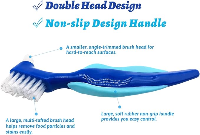 Premium Hard Denture Brush, Multi-Layered Bristles & Portable Double Sided Toothbrush for Denture Care (Pack of 3)