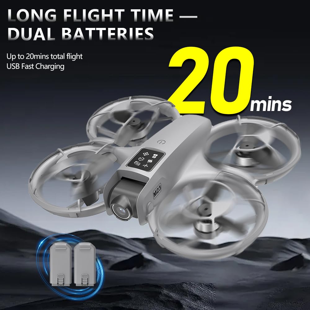 CloudWings Drone with camera for kids and Remote – Beginner RC Drone for Kids with Brushless Motor, Optical Flow Hover, One-Key Takeoff, FPV Video(Grey-Batteries*2)