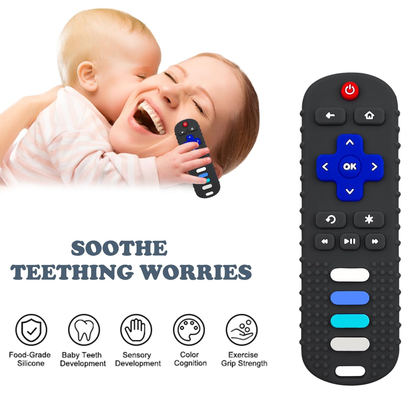 YAPROMO Baby Silicone Teething Toys, Toy Remote for Babies 3-18 Months, Kids Remote Teething Toy, TV Remote Shaped Teethers BPA Free/Refrigerator Safe