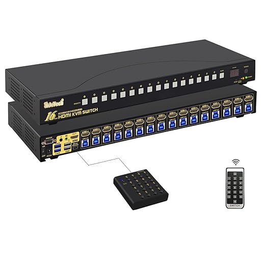 JideTech 16x1 HDMI USB KVM Switch 4K@60Hz with USB 3.0 Hub, Hotkey Switching, HDCP2.1 & Intelligent EDID — Multi System USB Peripheral Sharing for Office/Studio/IT Rack