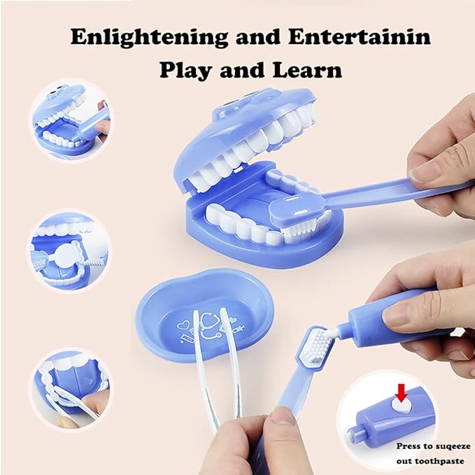 9PCS Plastic Simulation Dentist Play Set Medical Kit Pretend Toy for Kids Hygienic Habbit Cultivation Role Play Game for Children 6 Colors (Purple/Pink/Yellow/Green) Simple OPP Bag Packaging (Yellow)