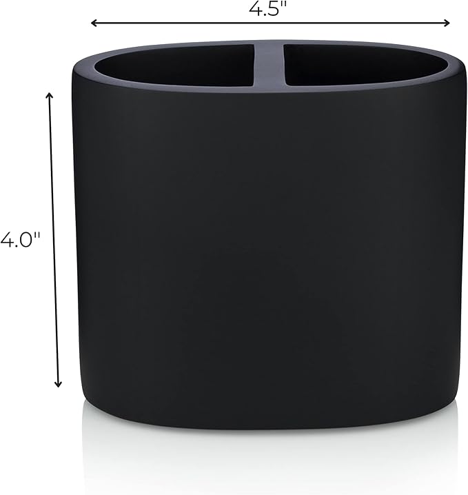 Essentra Home Matte Black Toothbrush Holder for Vanity Countertops, Small Toothbrush Holder - Matte Black Collection