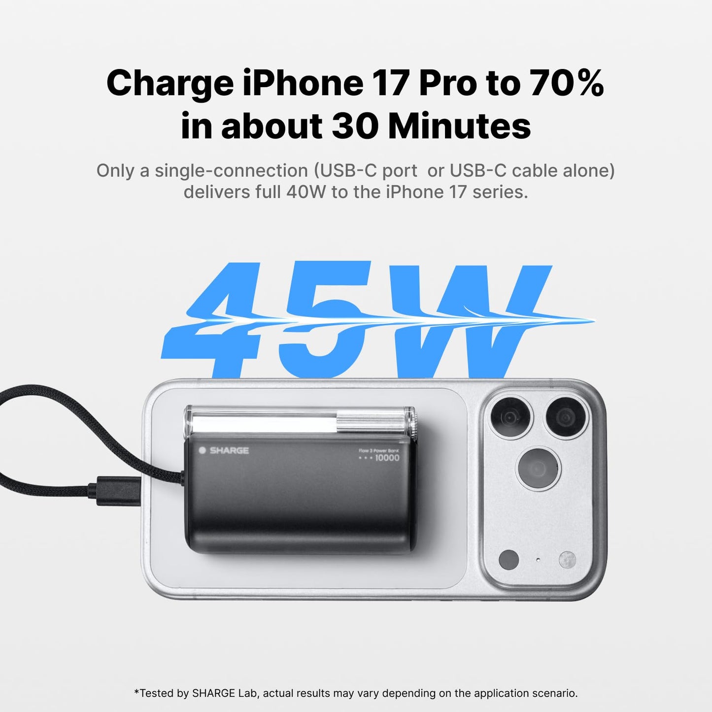 sharge Mini Portable Charger 45W 10000mAh Power Bank, Fast Charging Battery Pack with Built-in USB-C Cable, Compact Portable Phone Charger Travel Essentials Powerbank for iPhone 17/16