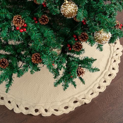 Mr. Pen- Christmas Tree Skirt, 36", Cream Knitted Christmas Skirt Tree