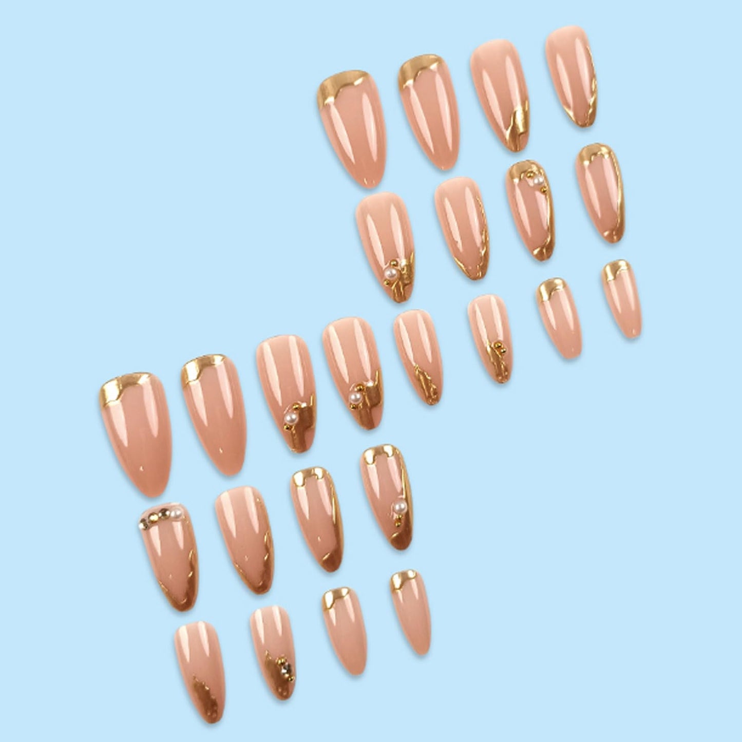 Hkanlre Almond Fake Nude Nails Tips Full Cover False Medium Nails Summer Flower Press on Nails for Women 24PCS