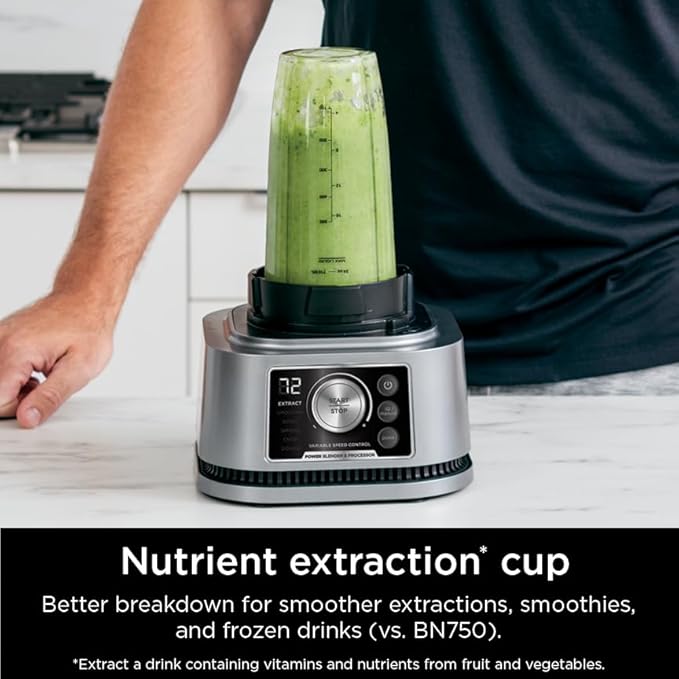 Ninja Blender For Kitchen | Food Processor Combo System | Smoothie Maker & Nutrient Extractor | 6 Functions for Bowls, Spreads, Dough, Shakes | 72-oz. Pitcher & To-Go Cups | Silver | SS351