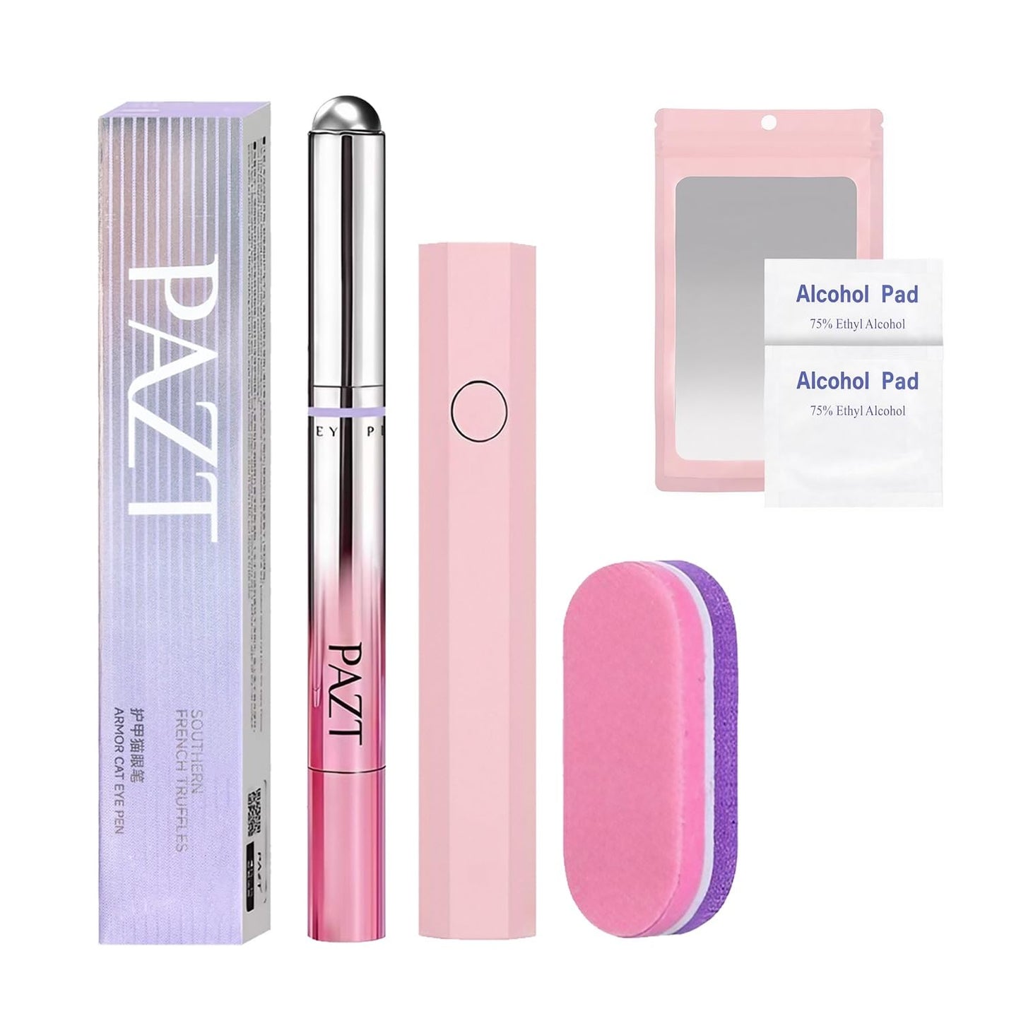 CHANLETREE 3 in 1 Multi-Use Cat Eye Nail Polish Pen with Built-in Cat Eye Magnet, LED UV Pen Light + Mini Sponge + Cleansing Pads, DIY at home Manicure Tool (brown)