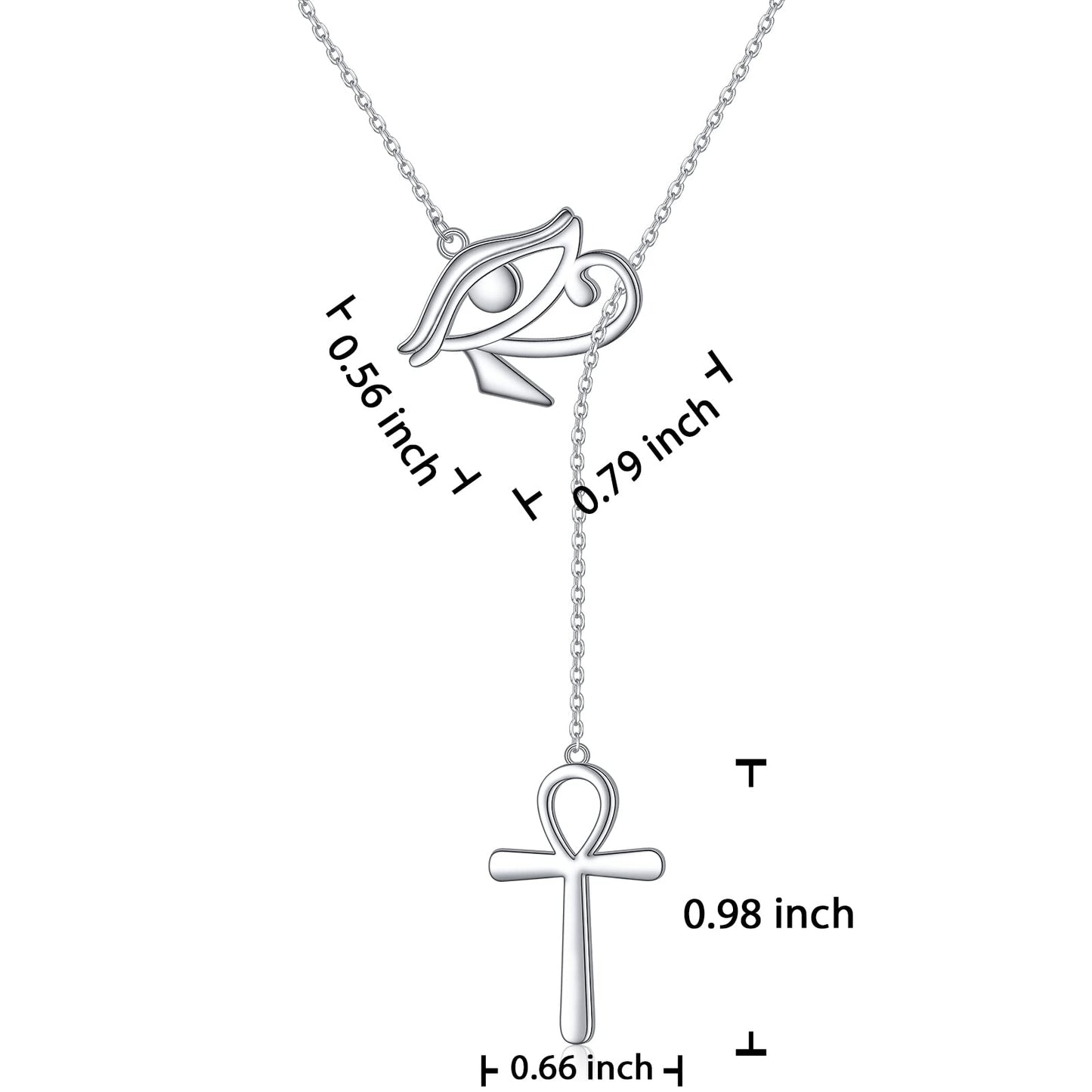 DAOCHONG Long Necklace Sterling Silver Ankh necklace Womens Egyptian Eye of Horus Y Lariat Long Chain Drop Adjustable Necklace Gift for Her, 30"