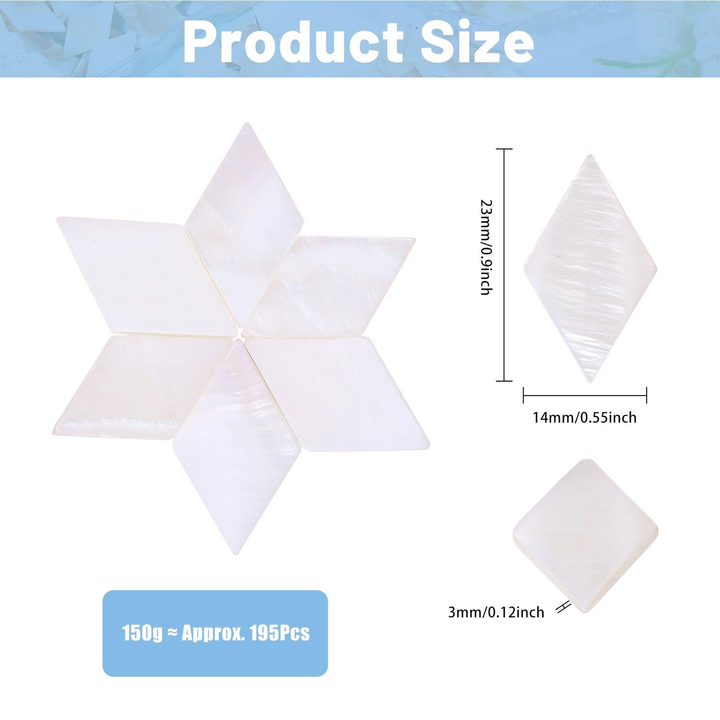 beinkmake 195Pcs Mother of Pearl Mosaic Tiles Bulk Natural Shell Mosaic Flat Rhombic Square Tiles for Home Decoration DIY Crafts