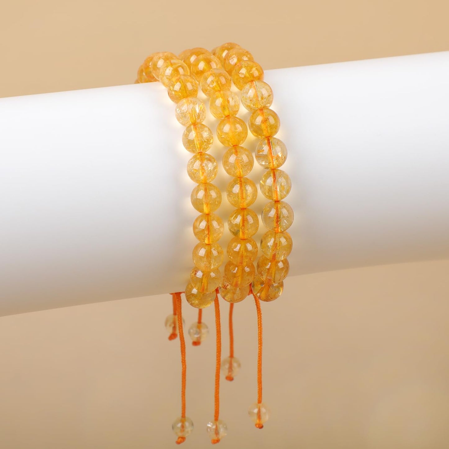 AD Beads Natural 8mm Gemstone Bracelets Healing Power Crystal Macrame Adjustable 7-9 Inch (Citrine Crystal)