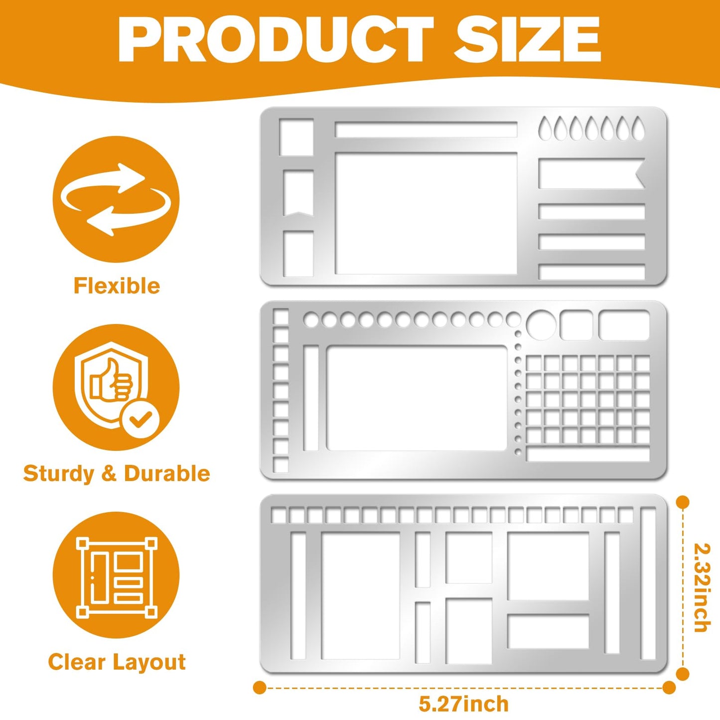 3 Pcs Record Template Metal Planner Stencils for Journaling 5.2X2.3 Inch Flexible Journal Template Stainless Steel Calendar Stencil for Weekly Spread Checklist Drawing DIY Crafts Supplies