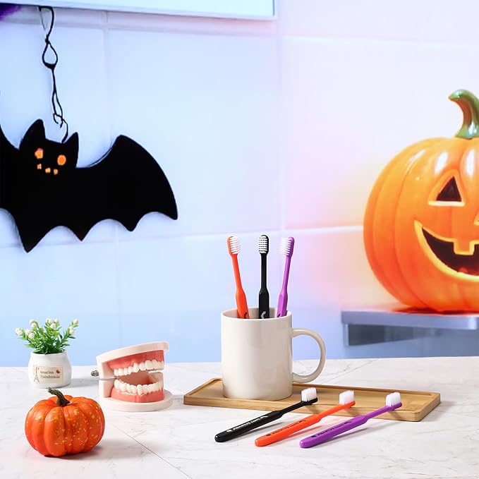 Happy Halloween Toothbrushes, Individually Wrapped Toothbrush for Giveaways, Halloween Toothbrushes Spooky Dental Care Trick or Treat(48 Pcs)