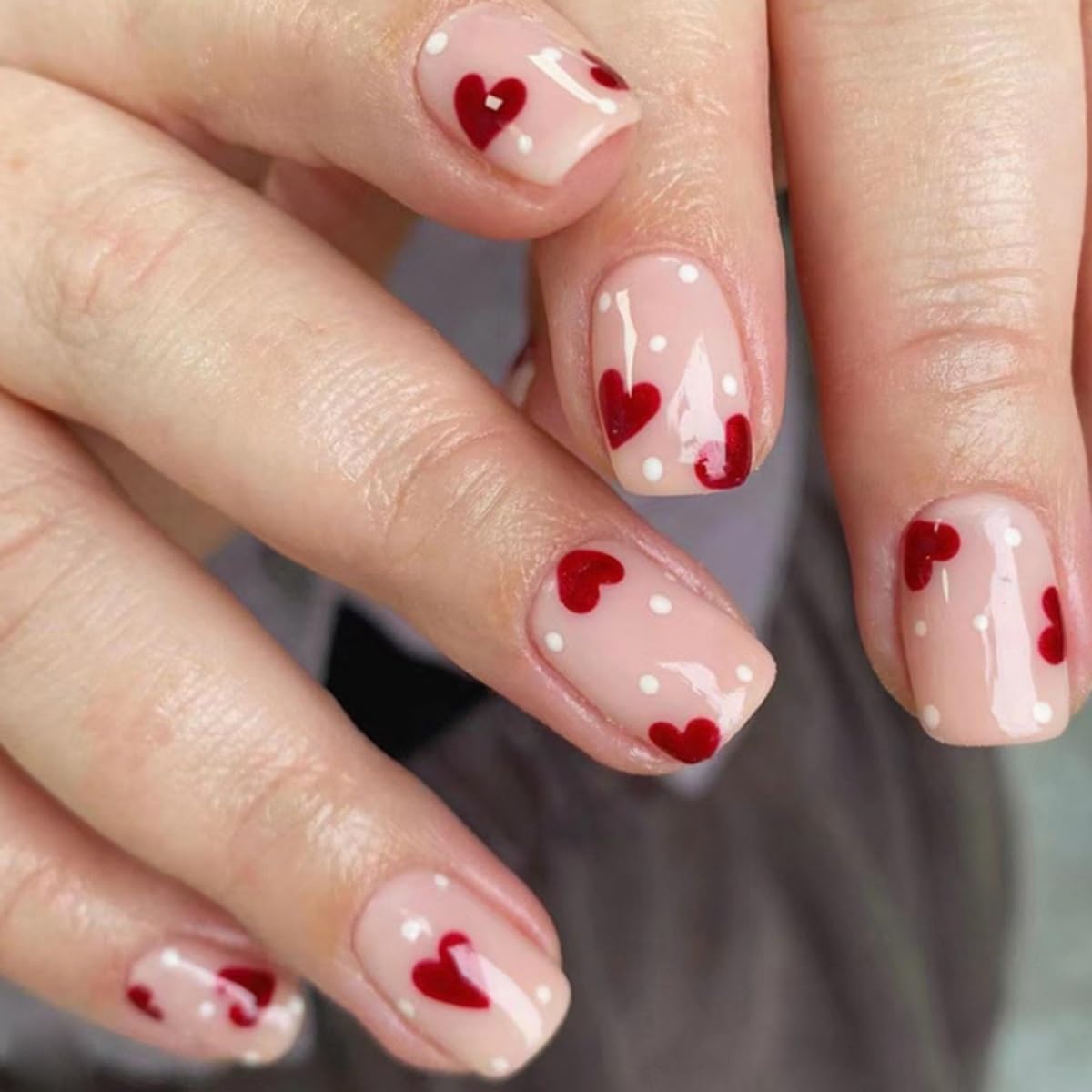 6 Packs (144 Pcs) Square Press on Nails - French Tip, Red, Heart False Nails - Short, Medium Glue on Fake Nails for Women - 12 Sizes, 6 Styles