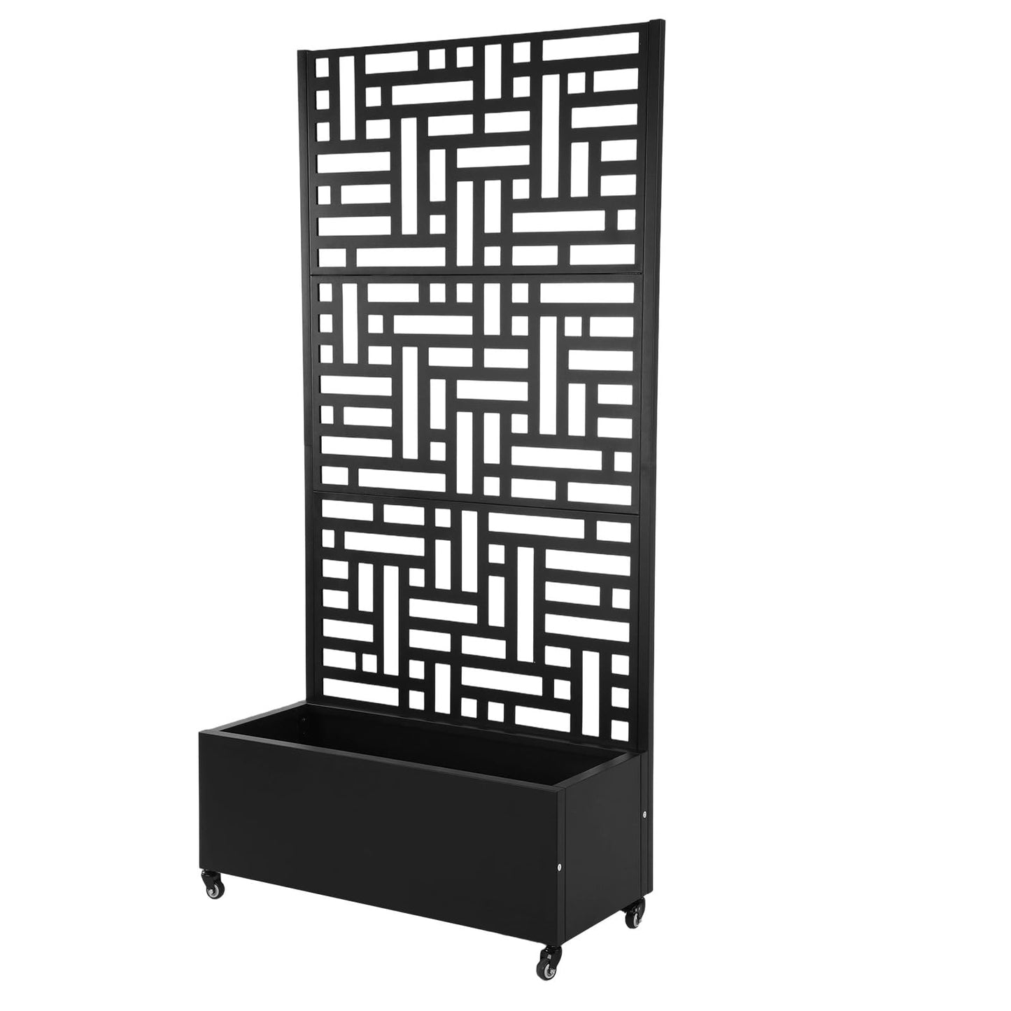 70.87x35.43x15.75 Inch Metal Planter Box with Trellis and Wheels Raised Garden Bed with Drainage Holes Privacy Planters Suitable for Climbing Plants and Vegetables (02)
