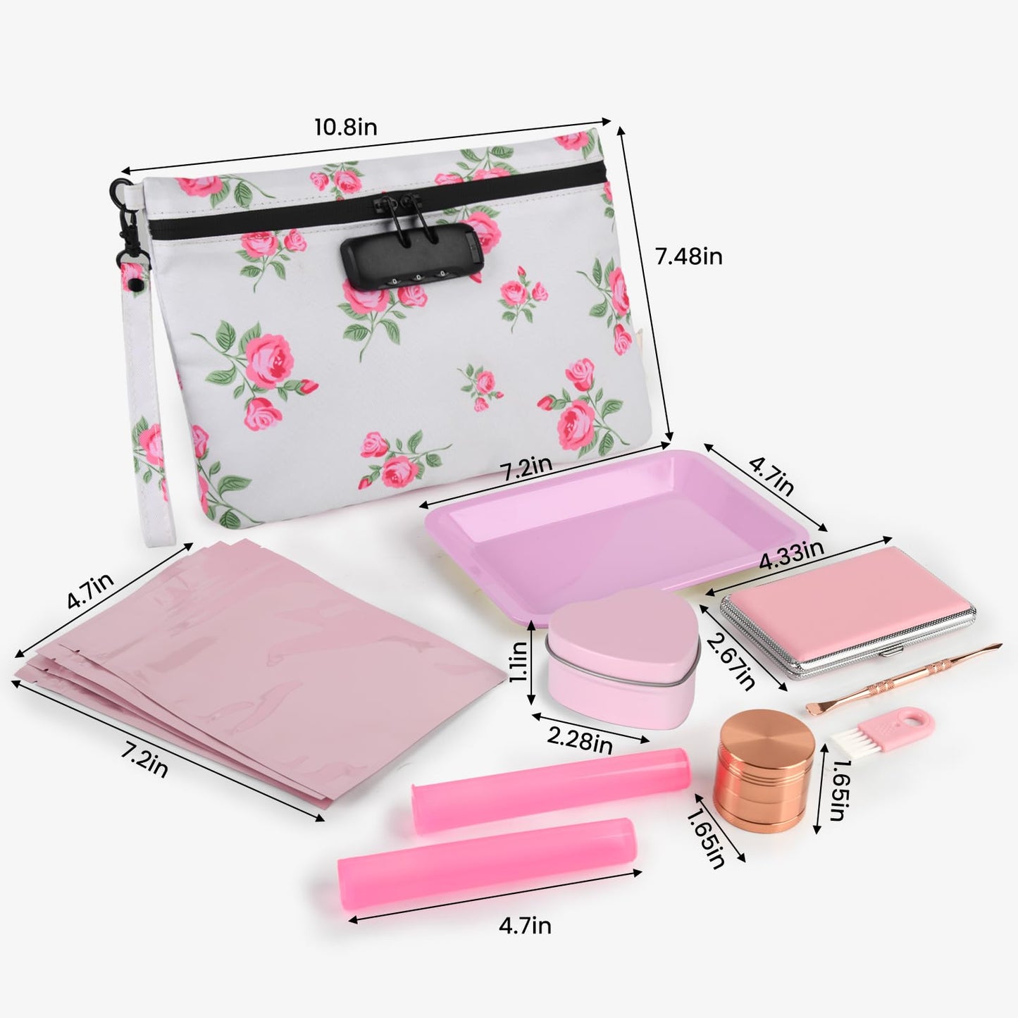 Aobelan Pink Rose Travel Pouch - Waterproof with Combination Lock, 8 Accessories and Gift Box
