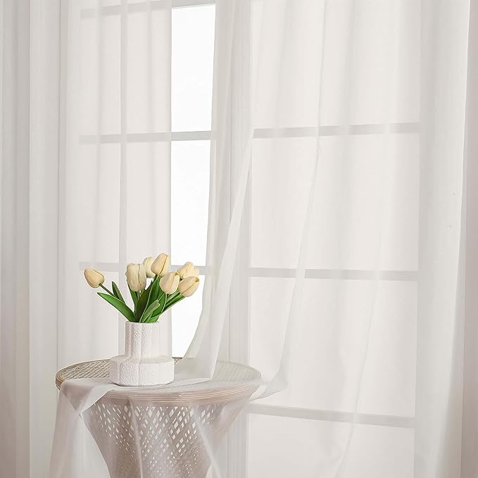 OVZME Ivory Sheer Curtains 63 Inches Long 2 Panels Set, Light Filtering Sheer Curtains for Living Room Bedroom 59 Inch Extra Wide, Modern Voile Filmy Rod Pocket Window Drapes, 59Wx63L Inches