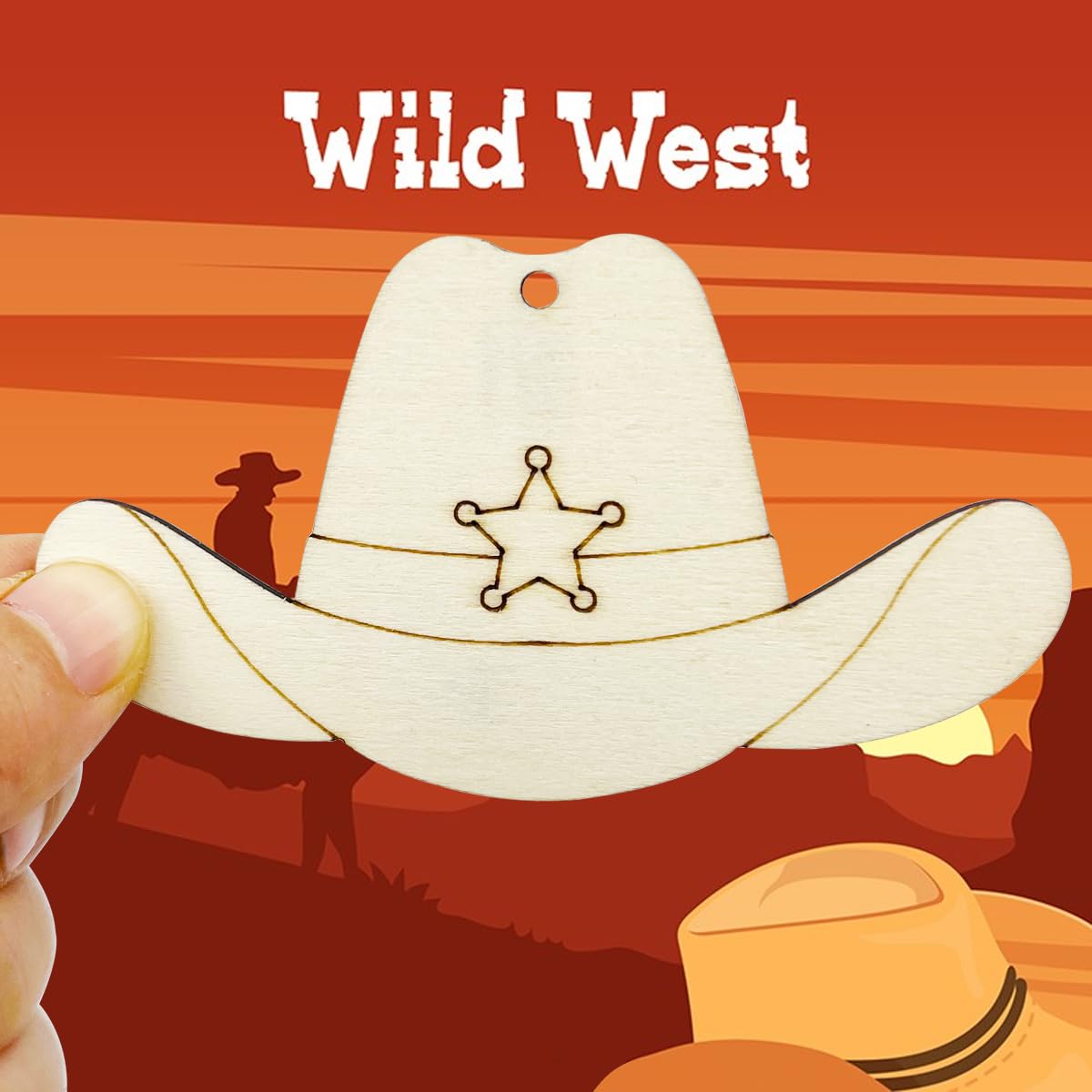 30pcs 4" Unfinished Wooden Cowboy Hat Shaped Ornaments - DIY Crafts Cutouts