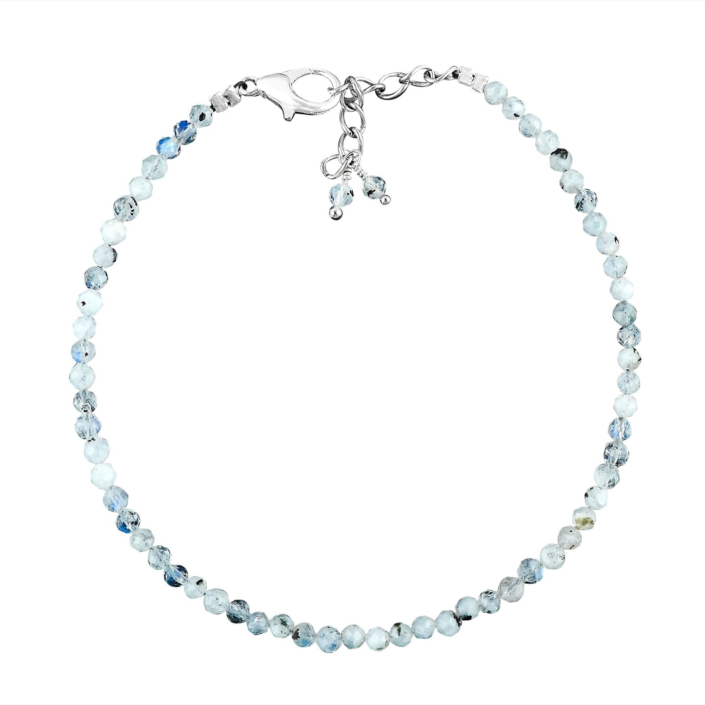 Gemkora Natural Real Moonstone Crystals Bracelet, 3mm Best Grade Micro Cut Beads, Chakra Healing Gemstone, Beautiful Simple Jewelry, Silver Plated Jewelry 7+1 inch