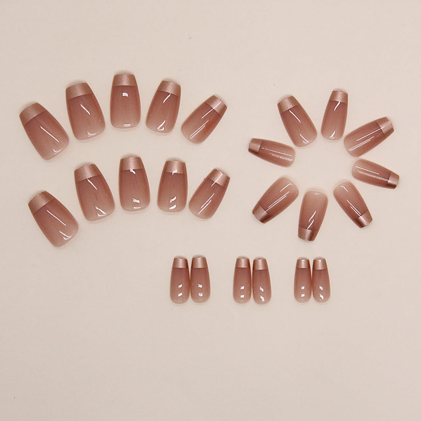 Medium Coffin Press on Nails Gold French Tip Fake Nails Nude Pink Nails Press ons Acrylic Nails False Glossy Artificial Full Cover Stick on Nails for Women Girls 24 Pcs