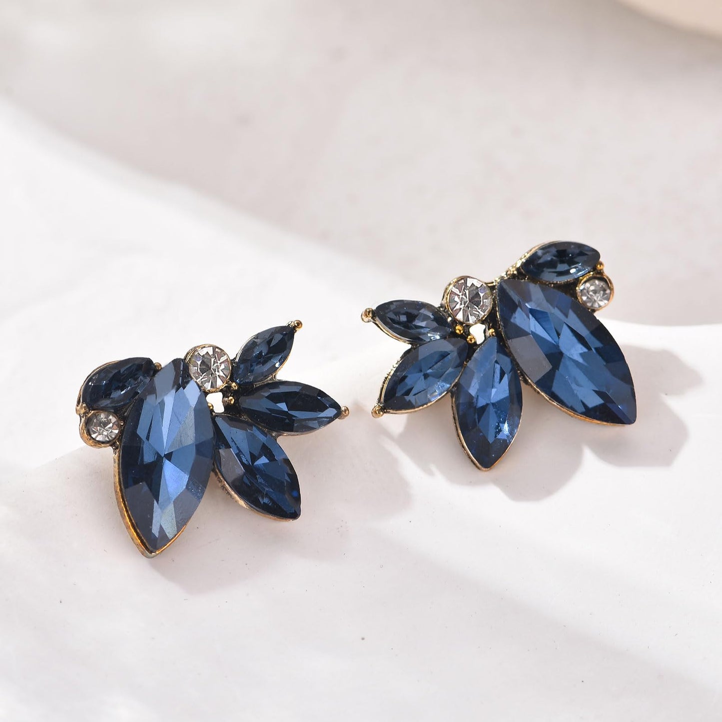 Navy Blue Rhinestone Earring Sparkly Faux Crystal Drop Earrings for Women Wedding Prom Party