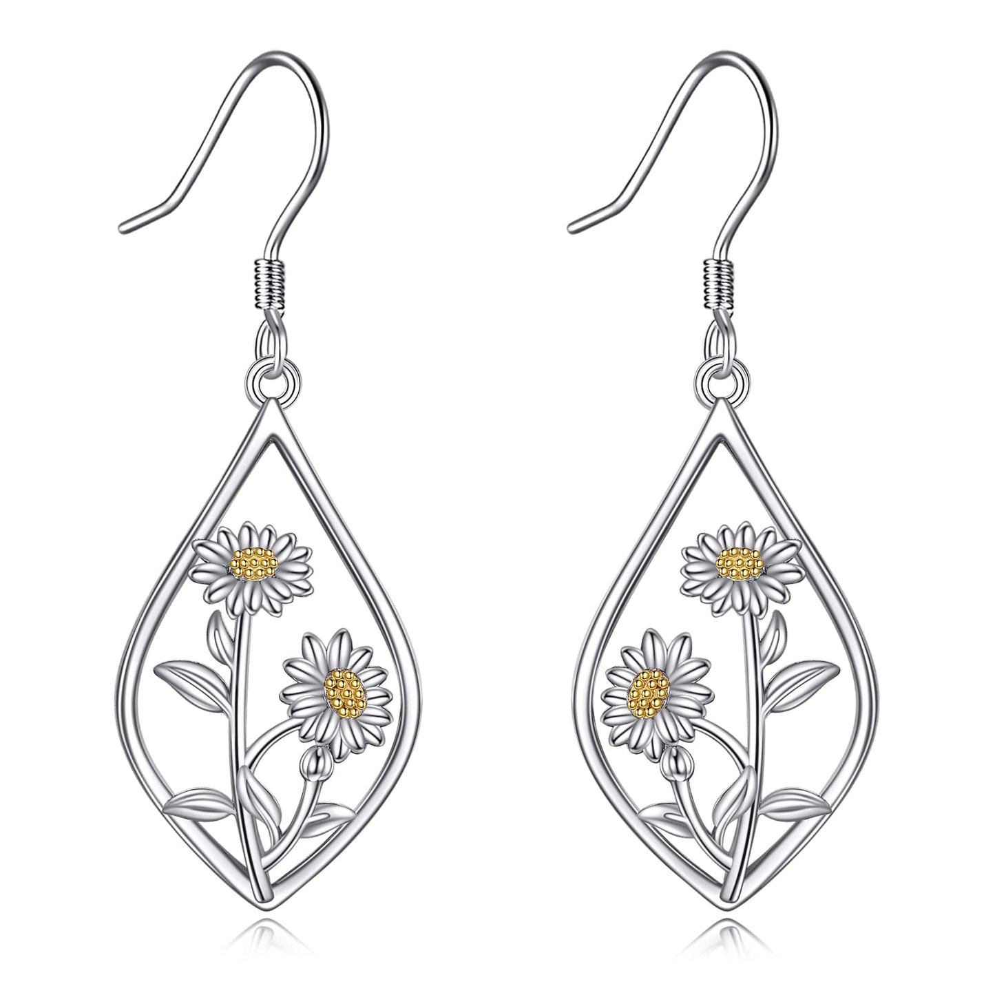 Daisy Earrings 925 Sterling Silver Daisy Flower Floral Dangle Dangling Drop Charm Earrings Boho Jewelry Gifts for Women