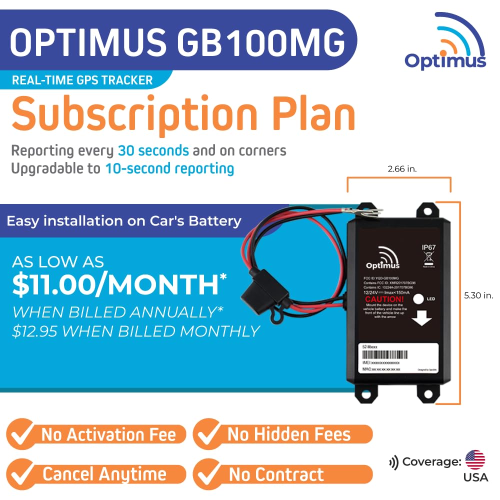 Optimus Wired GPS Tracker for Vehicles - Easy Installation on Car's Battery - Low Cost Subscription Plan Options
