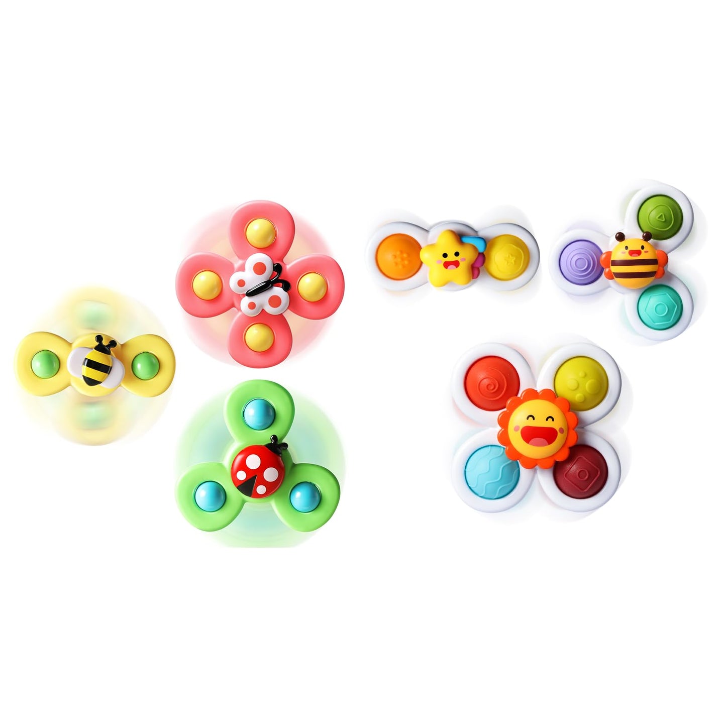 ALASOU 6 PCS Suction Cup Rotating Toys(3 Farm+3 Star) for Infant and Toddlers