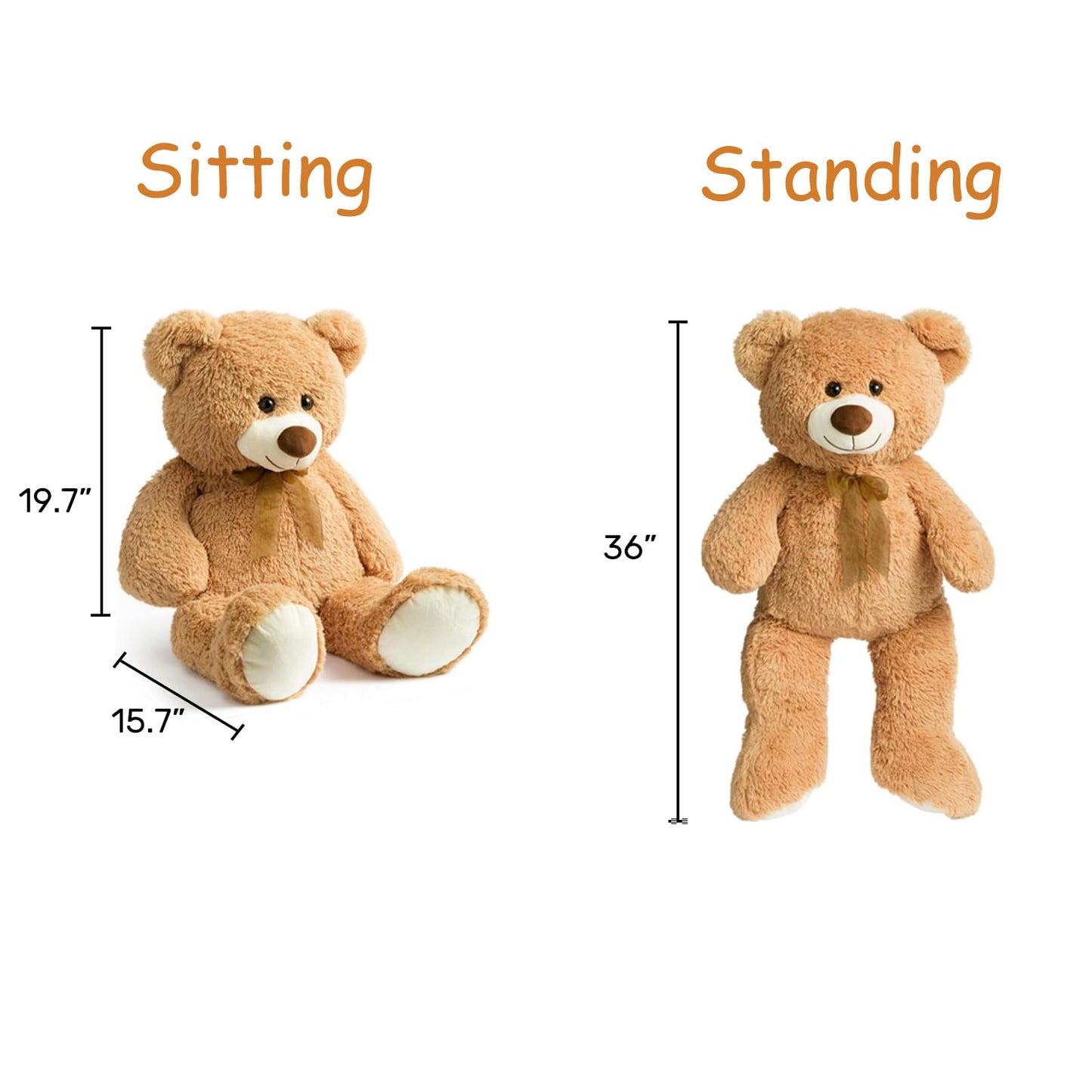 HollyHOME Big Teddy Bear Large Teddy Bear Stuffed Animal Birthday Valentines Day Plush for Kids and Girlfriend 36 inch Tan
