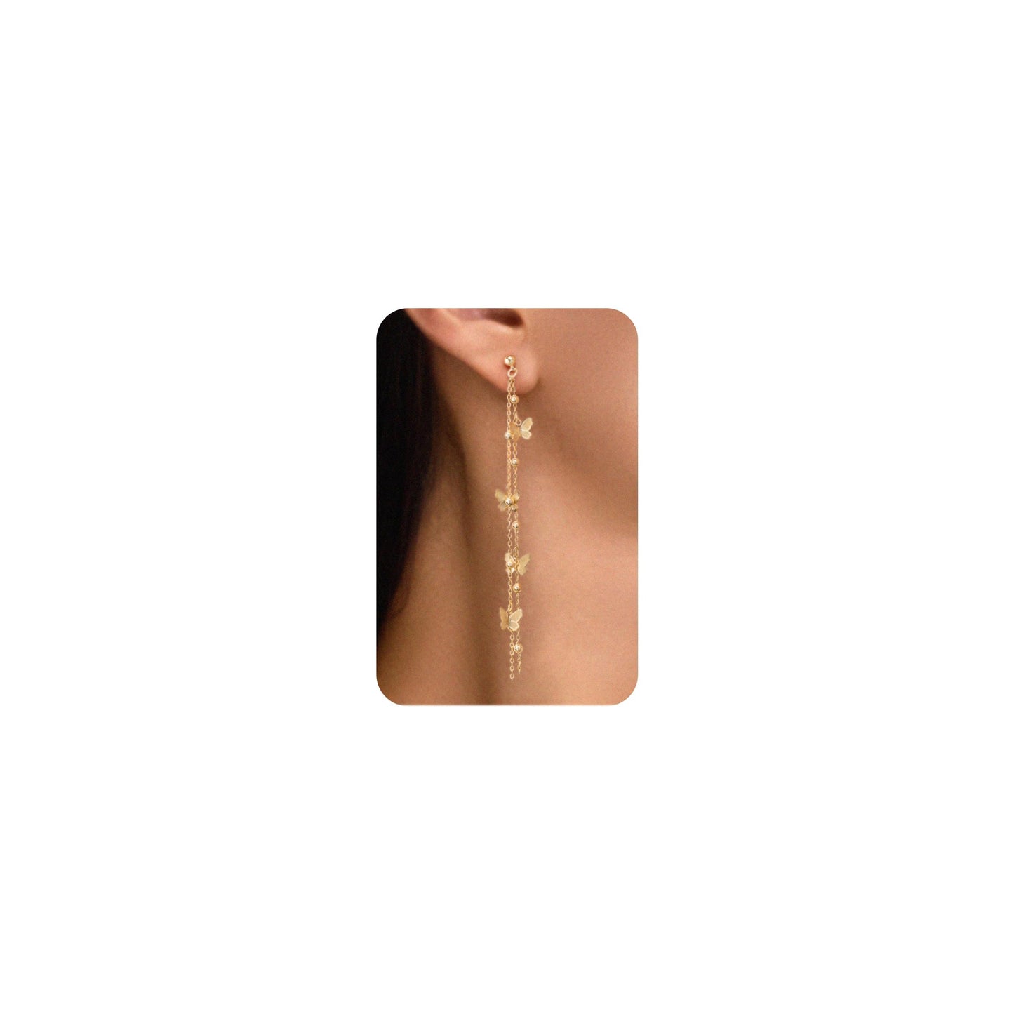 PRTGL Dangle Earrings - 14K Gold Plated Butterfly Long Dangle Earrings for Women Tassel Design