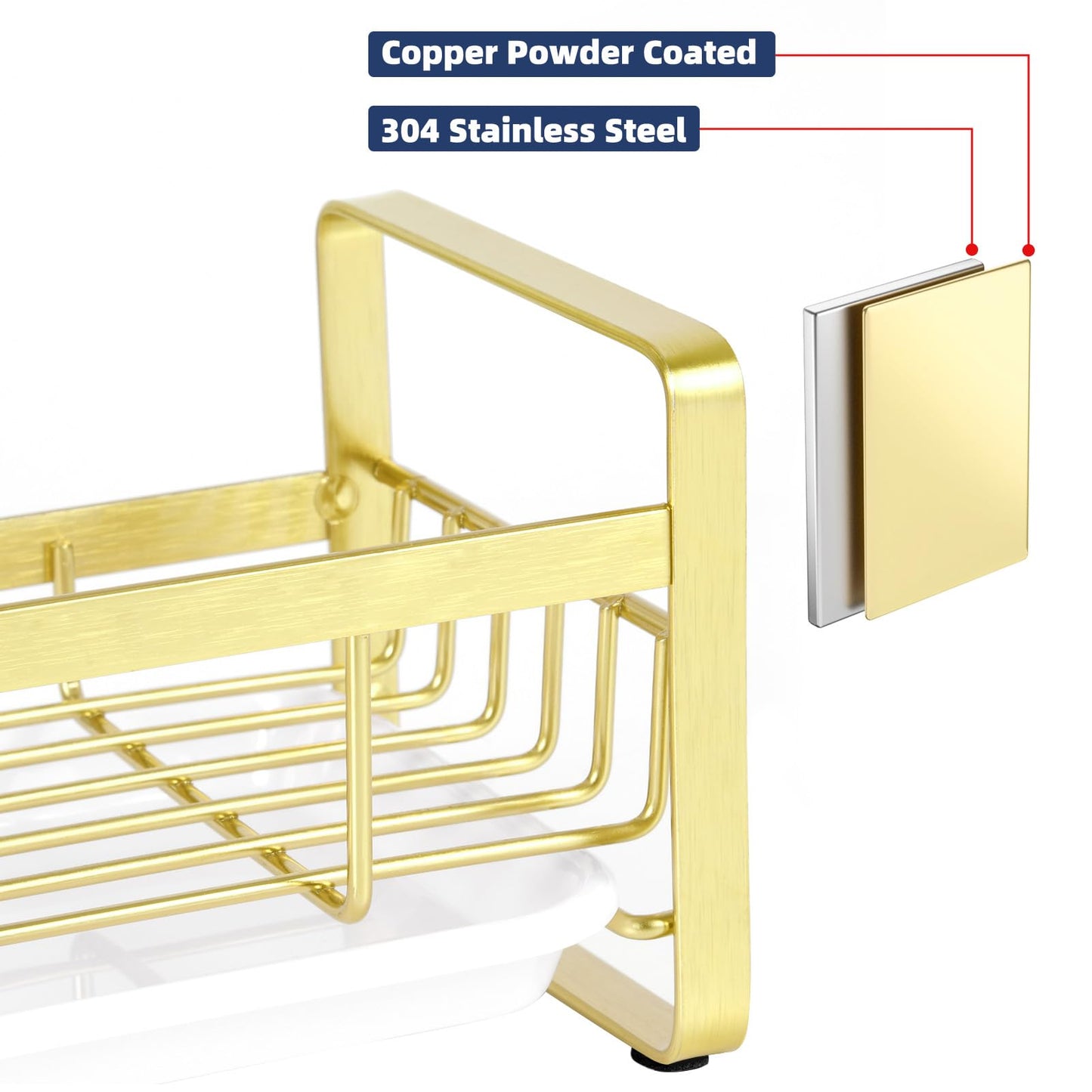 HULISEN Kitchen Sink Sponge Holder, 304 Stainless Steel Kitchen Soap Dispenser Organizer, Countertop Drainer with Removable Tray, not Including Dispenser and Brush, Gold