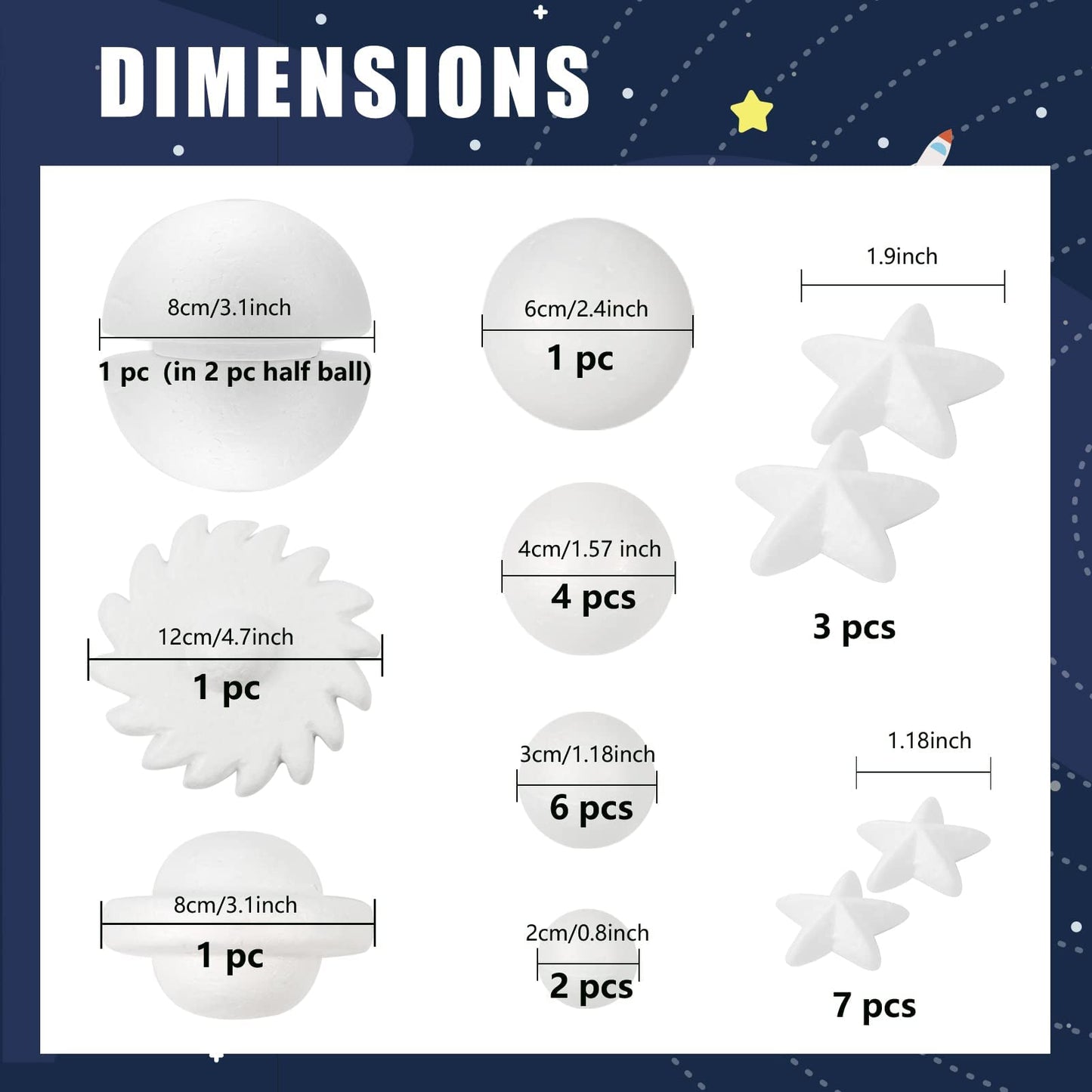 Pllieay 63PCS Solar System Foam Ball Kit Includes Color Pigments, Palette, Mixed Sized Polystyrene Spheres Balls, Toothpick Flag, Painting Brushes, Bamboo Sticks for Back to School Science Projects