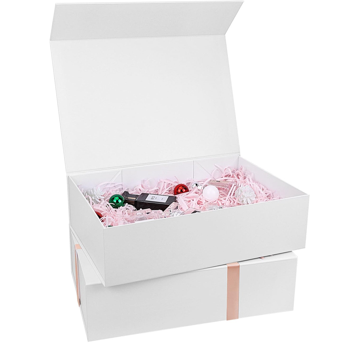batifine Gift Box, 13x9x3.7 Inch Gift Boxes with Lids for Presents, Magnetic Large Gift Box Bridesmaid Proposal Graduation Birthday Wedding Storage White Boxes (2 Pack)