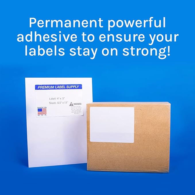 Premium Label Supply White Sticker Shipping Labels – 4" x 5" – Laser/Inkjet Compatible – (4 per Sheet), 500 Sheets - 2,000 Total Adhesive Labels