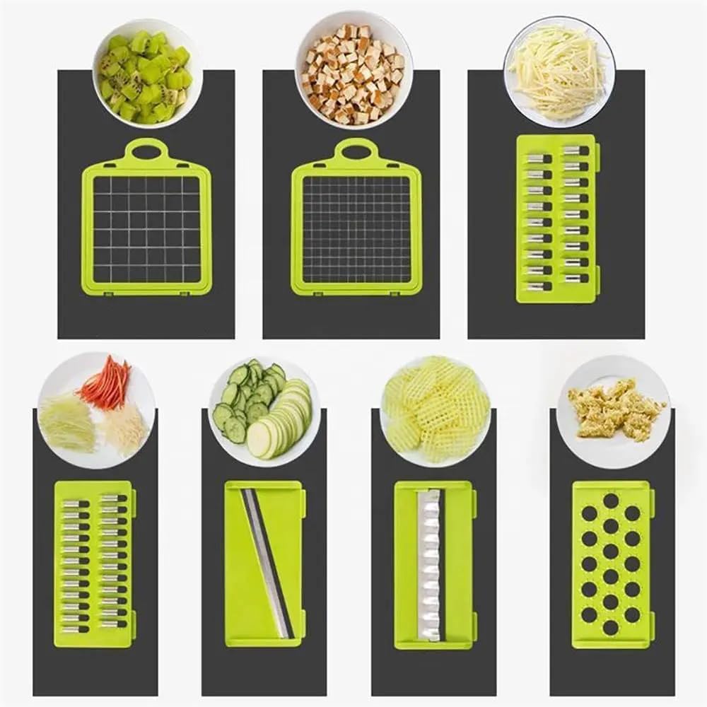 Multi-Function 12-in-1 Vegetable Chopper Cutter - Spiralizer and Slicer with Storage Container, Onion Chopper and Onion Mincer, Cutter, Egg, Veggie Chopper, Cheese Grater, Strawberry Slicer