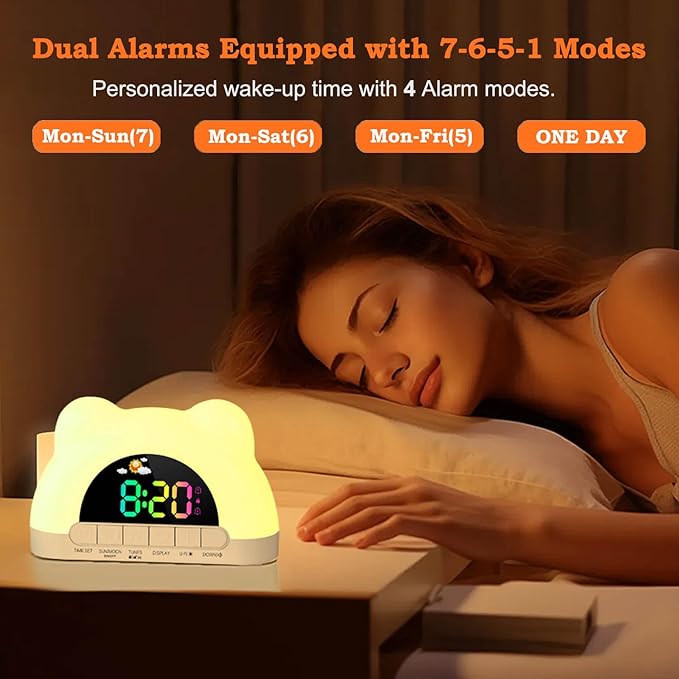 Azyh Alarm Clock for Kids, Ok to Wake Clock with Green Light Red Light, Children's Sleep Trainer,10 Ringtones,3 Brightness, Dual Alarms, Digital Alarm Clock for Adults Boy Girl Toddler Bedroom