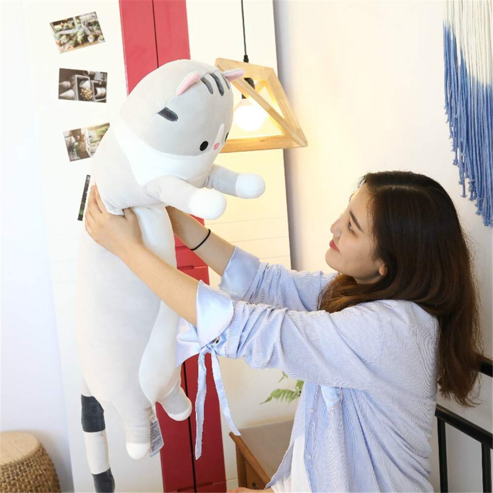 Lovely Plush Cat Doll Cute Cartoon Soft Stuffed Kitten Long Throw Sleeping Pillow Toy Gift for Kids Girlfriend Multiple Size (Grey,90cm/35.4in)