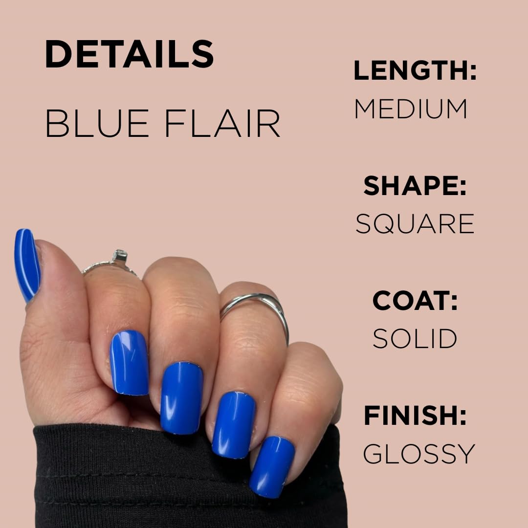 BLUE FLAIR Press-On Nails by Lavaa Beauty | Vibrant Blue Medium Square Nails